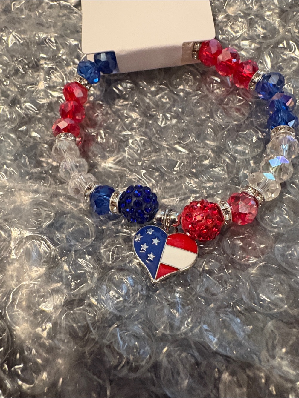 Patriotic Heart Beaded Bracelet & Earrings Set - Red, White & Blue - Picture 2 of 3